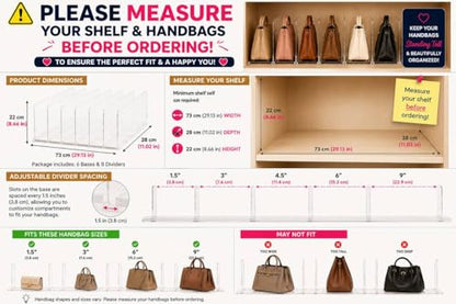 Adjustable Bag & Purse Organizer for Closet | Clear Shelf Dividers for Closet Organization, Vertical Handbag Separator for Sweater, Shirts & Clutches, Perfect for Bedroom, Living Room, Home