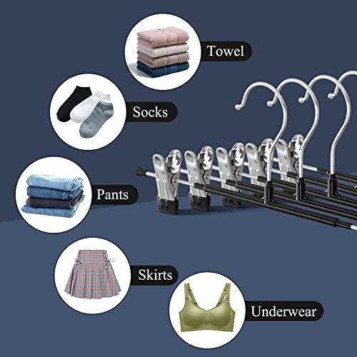 Pants Hangers with Clips Skirt Hangers 12 Inch 20 Pack, Black | Non-Slip,Adjustable metal clips,Space-Saving,Heavy duty, for pants/skirt/dress/trousers/jeans/shorts/Clothes,Women,men