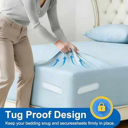 Bed Sheet Holders for Corners, Upgraded Dual-Side Lock Design Sheet Grippers, 4Pcs Heavy Duty Non-Slip Fitted Sheet Clips, Keep Sheets Firm & Tight, Universal Fit for All Mattresses, Easy Installation