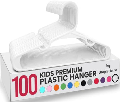 Utopia Home Kids Hangers 100 Pack – 11.5 Inch Baby Closet Hangers White | Plastic baby hangers | Fits children's & infant clothes | Gentle on delicate garments