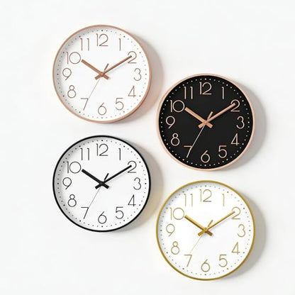 DAXSMY Wall Clock 12 Inch Rose Gold Decorative, Battery Operated Silent | Round; bold 3D numbers easy read; silent non-ticking; battery Operated, 1 AA not included; for bathroom, Living room