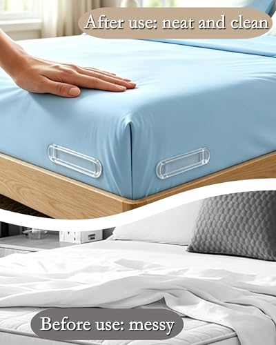 4Pcs Upgrade Bed Sheet Holders & Straps for Corners–Heavy Duty Non-Slip Fitted Sheet Grippers & Lock Clips,Keep Sheets Firm & Tight,Easy Install Lock Design for All Mattress Sizes,No More Loose Sheets