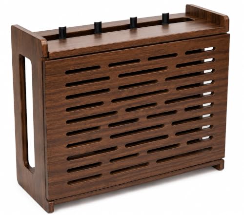 Jacob & Lane Decorative WiFi Box Hider - Bamboo Router and Modem Storage - Wall Mountable Wooden Shelf to Hide Router Modem Box with Cable Management (Up to 11" Tall) (Espresso)