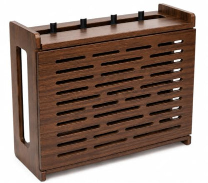 Jacob & Lane Decorative WiFi Box Hider - Bamboo Router and Modem Storage - Wall Mountable Wooden Shelf to Hide Router Modem Box with Cable Management (Up to 11" Tall) (Espresso)