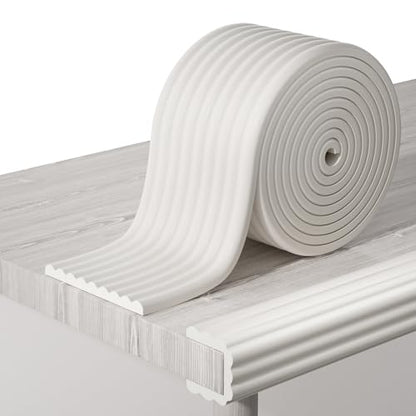 Corner Protector Baby, Pre-Taped 16.5FT Edge Guard for Furniture Safety | 0.4" Thick, 4" Wide Fireplace Baby Proofing, Soft Rubber Foam Padding Bed Cabinet Desk Edge Cushion Bumper, White-Grey