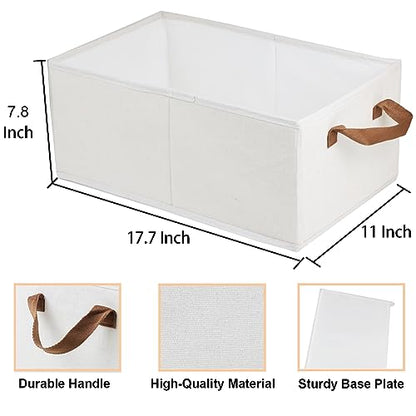 Fordonral Pack of 3 Large Capacity Storage Bins Closet Organizer System, Sturdy Foldable Boxes for Organizing Clothing, Sheets, Toys, Books - Shelf Shelves Basket Bin Linen White