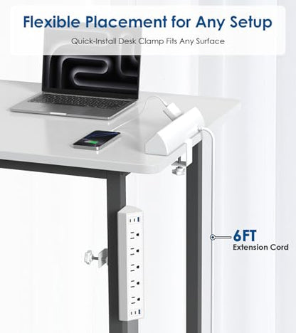 Jgstkcity Desk Clamp Power Strip USB C,Table Surge Protector | 1200J,Total 40W Charging Hub,5 Outlets & 6 USB,6FT Extension Cord,Fits 1.96" Desktop Edge,Office,Gaming,Dorm,White