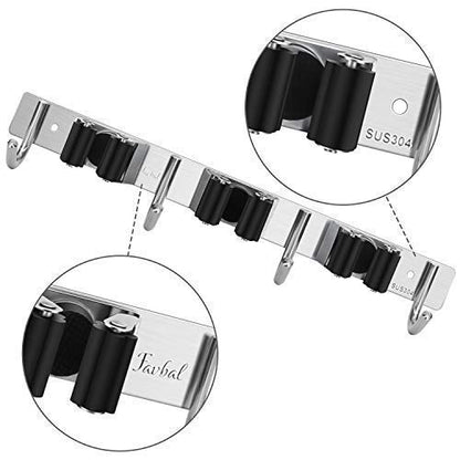 Broom Mop Holder Wall Mount,Favbal Garage Organiza... (Black | Stainless Steel)