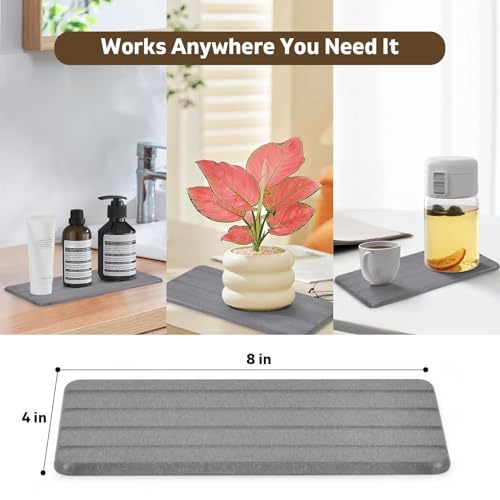 Foldable Stone Bath Mat, 2 PCS Quick-Dry Diatomaceous Earth Stone Drying Mat for Bathroom, Non-Slip Rubber Base, Shower Mat Outside Shower, Easy to Store, Easy to Clean (Grey 24"×16" & 8"x4")
