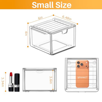 6-Pack Stackable Acrylic Storage Drawers, Small | Smooth-glide drawers, stackable, clear body, dustproof, wipe clean, 6 small, for art tools, makeup, under sink, pantry