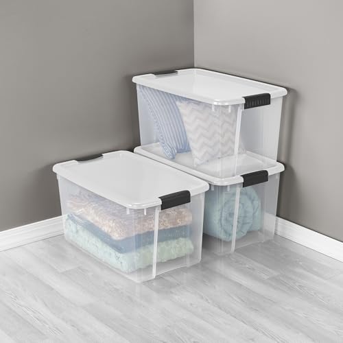 Sterilite 4 Pack Ultra Latching Box, Storage Bins with Lids, Clear Plastic, 70 Quart - Heavy-Duty Organizing Containers for Closet, Bathroom, and Office