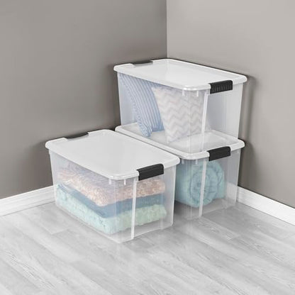Sterilite 4 Pack Ultra Latching Box, Storage Bins with Lids, Clear Plastic, 70 Quart - Heavy-Duty Organizing Containers for Closet, Bathroom, and Office