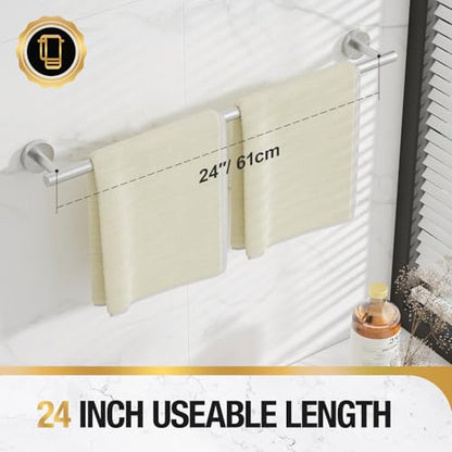 HITSLAM Brushed Nickel 24 Inch Towel Bar for Bathroom, SUS304 Stainless Steel Bathroom Towel Rack Wall Mounted, Modern Home Decor Bath Towel Holder with Hardware Accessories (Total Length 25.7 Inch)