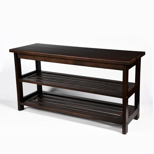 Wood Shoe Bench Rack, USA Grown Hickory, Entryway Bench with Shoe Storage, Mud Room Bathroom, Front Door, Outdoor/Indoor, Dark Walnut(Black)