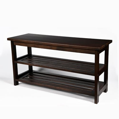 Wood Shoe Bench Rack, USA Grown Hickory, Entryway Bench with Shoe Storage, Mud Room Bathroom, Front Door, Outdoor/Indoor, Dark Walnut(Black)