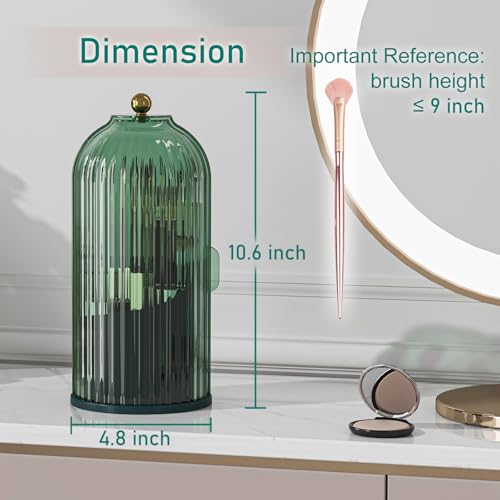 GAXmi Makeup Brush Holder with Lid Rotating Cosmetic Organizer, All Green | 360 Rotation, Waterproof, Dustproof, Moistureproof