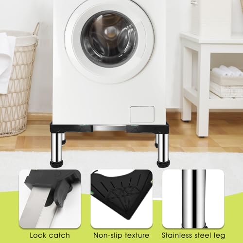 Mini Fridge Stand with 4 storage Feet (11.4"-12.6" High), Adjustable Base Tray Anti-Vibration for Mini Refrigerator Stand Washing Machine Stand Pedestal Dryer Dishwasher AC, Max Load 340LBS