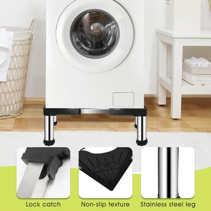 Mini Fridge Stand with 4 storage Feet (11.4"-12.6" High), Adjustable Base Tray Anti-Vibration for Mini Refrigerator Stand Washing Machine Stand Pedestal Dryer Dishwasher AC, Max Load 340LBS