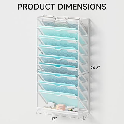 Lavatino 10-Tier Hanging Wall File Folders Organizer - White Metal Mesh Paper Magazine Document Mail Holder File Organizer for Office School Home Wall Mount or Desk Supplies Organization