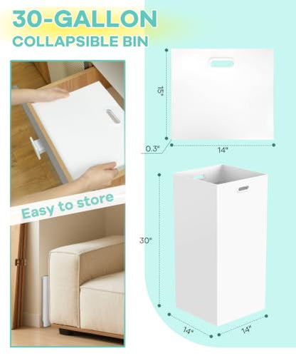 4 Pack 30 Gallon Disposable Trash Cans, 30" H x 14" W x 14" D, White | With Handle, Extra Large, Collapsible, Thick Recycled Cardboard,Recycling Bins for Parties Events Camping