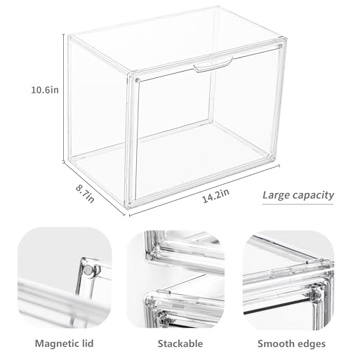 LXLXXL Clear Acrylic Display Case, Stackable Plastic Storage Bins, X-Large | Stackable Storage Bin with Magnetic Attraction Lid, XL Clear Acrylic Case, Showcase for Cosmetic, Large Figures Collectibles