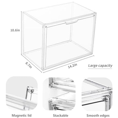LXLXXL Clear Acrylic Display Case, Stackable Plastic Storage Bins, X-Large | Stackable Storage Bin with Magnetic Attraction Lid, XL Clear Acrylic Case, Showcase for Cosmetic, Large Figures Collectibles