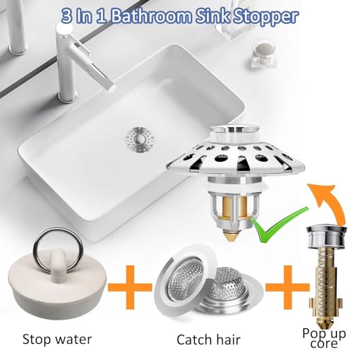 AzWzz Bathroom Sink Stopper,Sink Hair Catcher,Bathroom Sink Drain Strainer Pop Up Drain Cover Plug,Universal for 1.1 to 1.65in Sink Drain Hole
