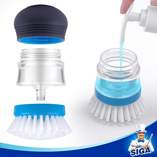 MR.SIGA Soap Dispensing Palm Brush Refill, Pack of 4 | Non-scratch, safe for non-stick cookware