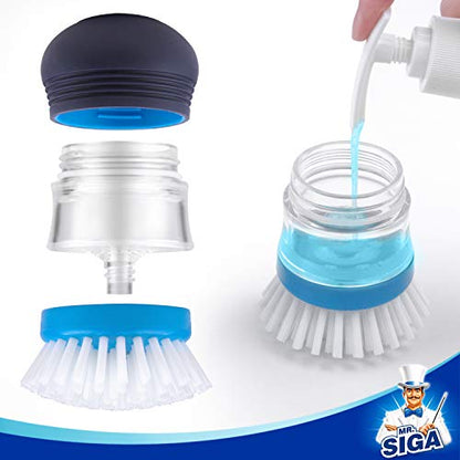 MR.SIGA Soap Dispensing Palm Brush Refill, Pack of 4 | Non-scratch, safe for non-stick cookware