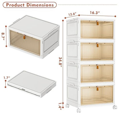 CTSNSLH 4 Tier Plastic Storage Bins with Lid 32QT - Stackable Storage Bins | Organizers and Storage with Wheels, Plastic Storage Cabinet Organization and Storage for Living Room,Office,Dorm