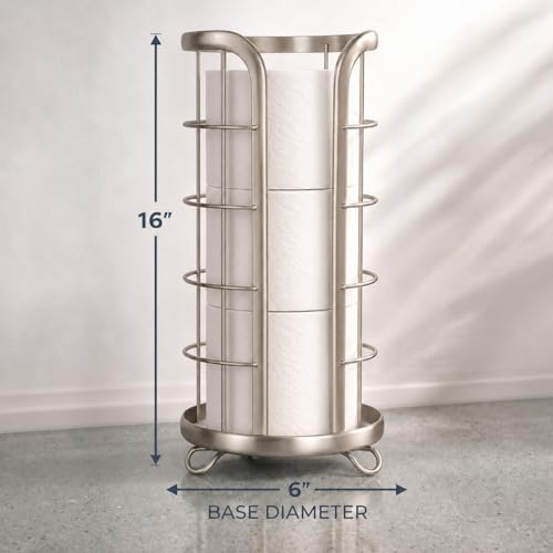 BROOKSTONE Toilet Paper Holder Stand Reserve - Free Standing Toilet Paper Stand with Storage that Holds Mega Rolls, Standing Bathroom Tissue Organizer, Bathroom Decor - Modern Storage Holder, Nickel