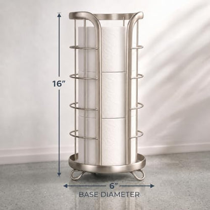BROOKSTONE Toilet Paper Holder Stand Reserve - Free Standing Toilet Paper Stand with Storage that Holds Mega Rolls, Standing Bathroom Tissue Organizer, Bathroom Decor - Modern Storage Holder, Nickel