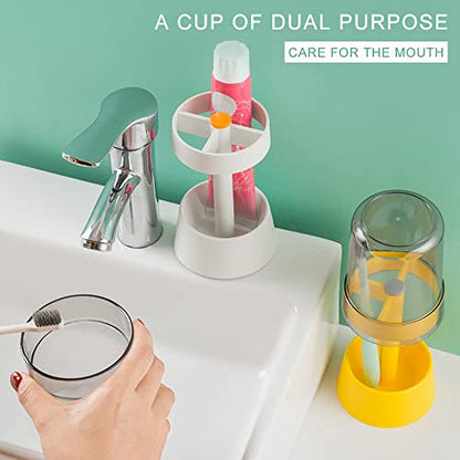 Toothbrush Holder Stand with Covered Cup/Cover, 3-Slot Organizer, White | Toothpaste Holder Stand Compatible with Regular Toothbrushes, Travel Hotel Bathroom Dental Storage Organizer for Toothpaste