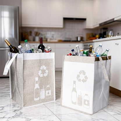 Recycle Waste Bag for Kitchen Home- Indoor Recycling Bins Trash Sorting Organizer, Reusable and Waterproof, Yellow, 2 Pack