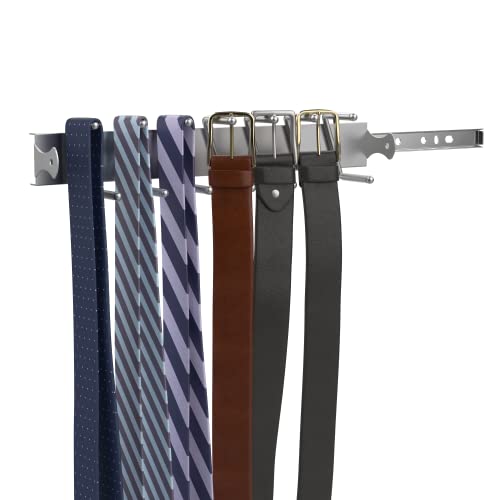 ClosetMaid SuiteSymphony Tie, Belt or Jewelry Rack, Sliding Slide Out Closet Organizer, 14 Hooks, Wall Mount or Add On Accessory, Satin Nickel