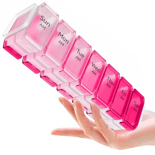 BEXEEN Extra Large Pill Organizer 2 Times a Day, XL Pill Box 7 Day with Big AM/PM Compartments, Fits Large Vitamins, Supplements & Gummies, for 7 or 14-Day Use, Color-Coded, Senior-Friendly, No Spills
