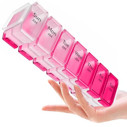 BEXEEN Extra Large Pill Organizer 2 Times a Day, XL Pill Box 7 Day with Big AM/PM Compartments, Fits Large Vitamins, Supplements & Gummies, for 7 or 14-Day Use, Color-Coded, Senior-Friendly, No Spills