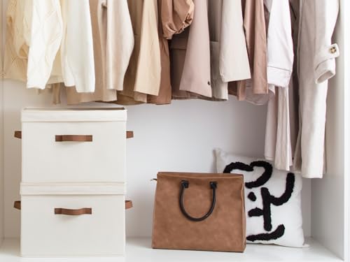 Fabric Storage Bins with Lid, Decorative Storage B... (2 Count | Ivory White | Cotton Blend)