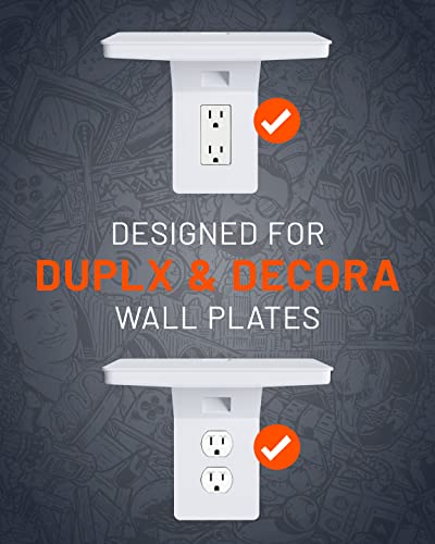 ECHOGEAR Wide Outlet Shelf - Next-Gen Design with Built-in Cord Storage & Room for Bulky Plugs - Works with Both Standard & Decora Outlets - Quick Install with Included Hardware
