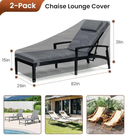 Chaise Lounge Cover 2 Pack Heavy Duty Patio Furniture Covers with Storage Bag, Buckles & Drawstring Outdoor Lounge Chair Covers Waterproof & UV Resistant All-Season Protection 82 x 29 x 31 Inch Black