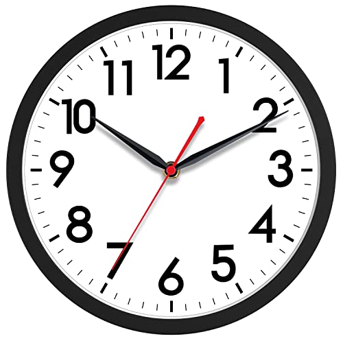 AKCISOT 10 Inch Wall Clock, Silent Battery Operated Analog Clock, Black | Classroom | Kitchen | Office | Easy to Read Numbers | Garage