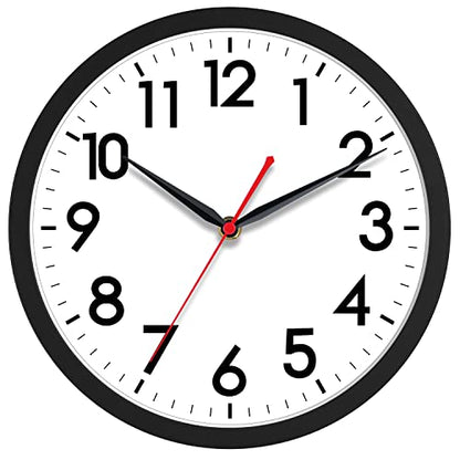 AKCISOT 10 Inch Wall Clock, Silent Battery Operated Analog Clock, Black | Classroom | Kitchen | Office | Easy to Read Numbers | Garage