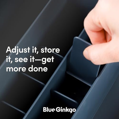 BLUE GINKGO Desk Organizer, Office Supplies, Blue, Made in Korea | Multi-Compartment. Adjustable. Everyday Storage.