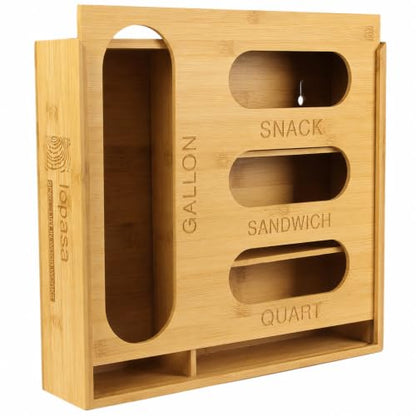 Baggie Organizer for Drawer Compatible with Ziplock Bags | Kitchen Sandwich Bag Organization|Food Storage Plastic Bag for Pantry|Wooden, Bamboo