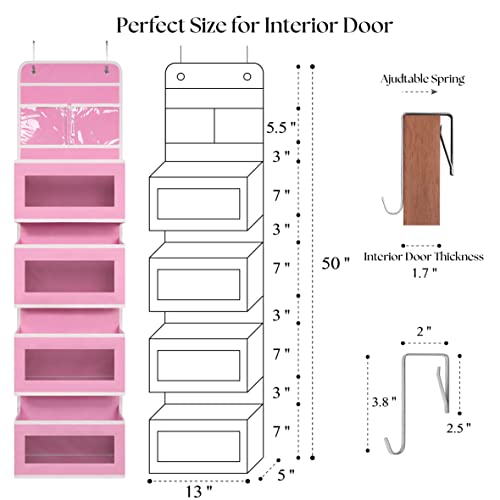 Giraffe Creation Pink Over Door Organizer with 4 Large Clear Pockets, Hanging Door Storage for Nursery, Bedroom, Bathroom, Closet, Toys, Diapers, Cosmetics, Baby Essentials