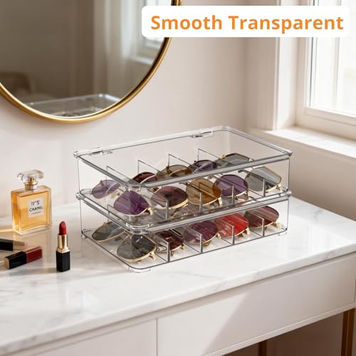 Sunglasses Organizer, Acrylic Clear Plastic Stackable Sunglasses Case with 5 Compartments,Glasses Organizer