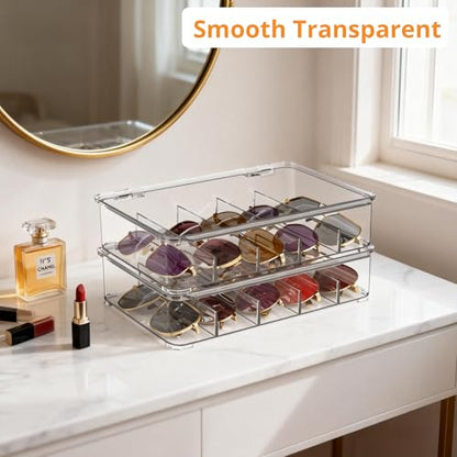 Sunglasses Organizer, Acrylic Clear Plastic Stackable Sunglasses Case with 5 Compartments,Glasses Organizer