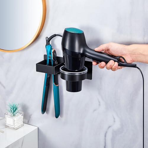 Hair Straightener Holder Wall, Blow Dryer Holder Wall Mounted Hairdryer Holder for Bathroom, Hair Tools Organizer & Storage Curling Iron Holder, Salon Hair Dryer Holder (Black)