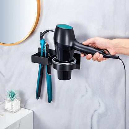 Hair Straightener Holder Wall, Blow Dryer Holder Wall Mounted Hairdryer Holder for Bathroom, Hair Tools Organizer & Storage Curling Iron Holder, Salon Hair Dryer Holder (Black)