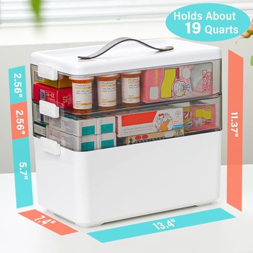 Homaigie Extra Tall 3-Tier Medicine Cabinet Organizer for Medicine Bottles Organizer, Portable Medicine Storage Box with Leather Handle, Empty First Aid Kit Container for Home, Classroom